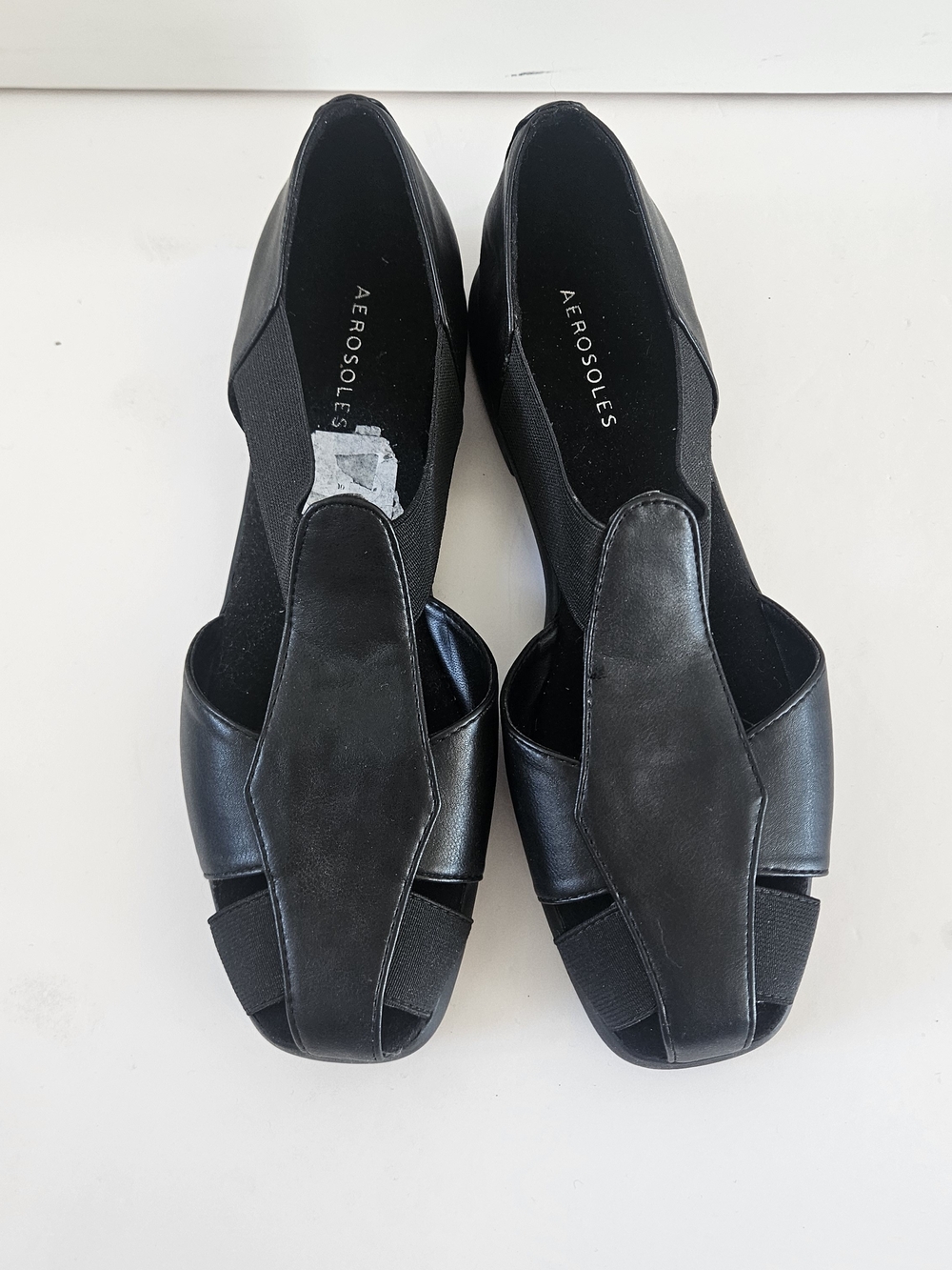 AEROSOLES Black Leather Open-Side Slip-On Flats Size 10W